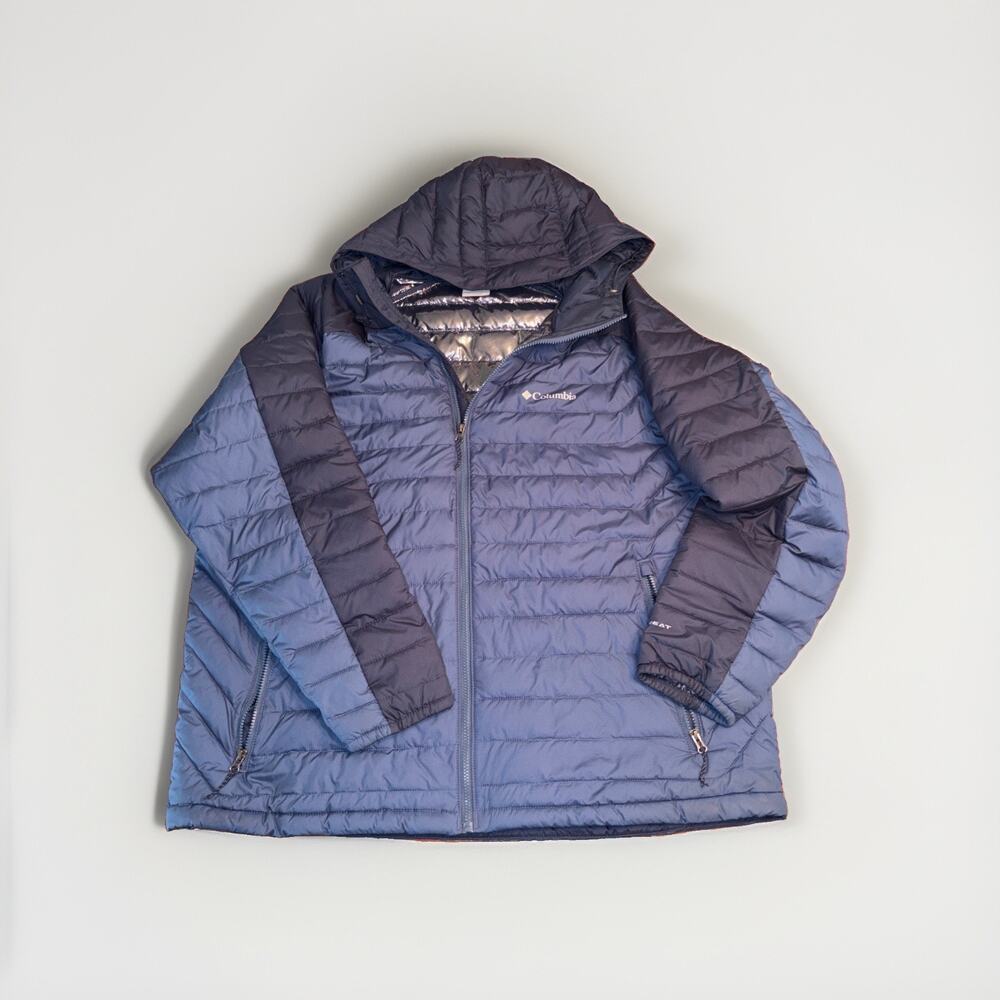 Columbia Jacket Mens 2XL Blue Omni Heat Thermal Insualted Hooded Puffer Coat